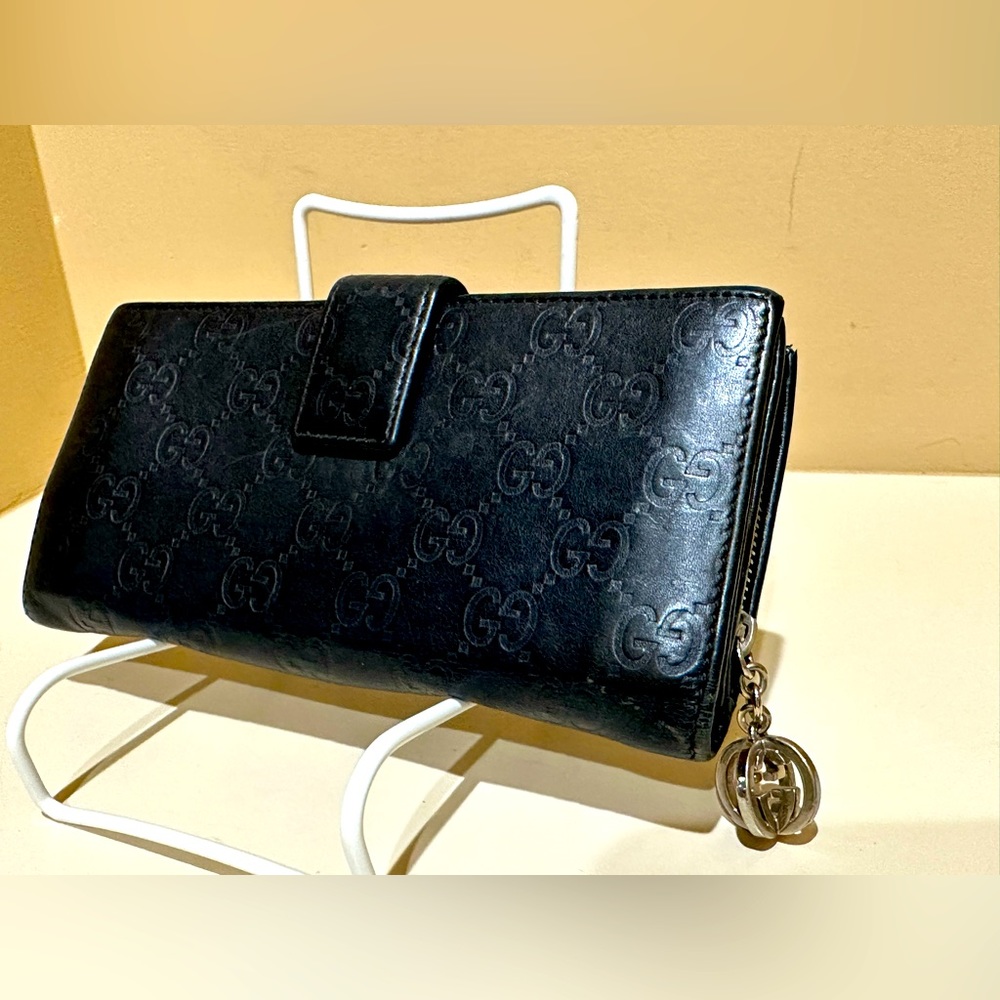 Gucci Guccissma Long Black Leather Continental Wallet